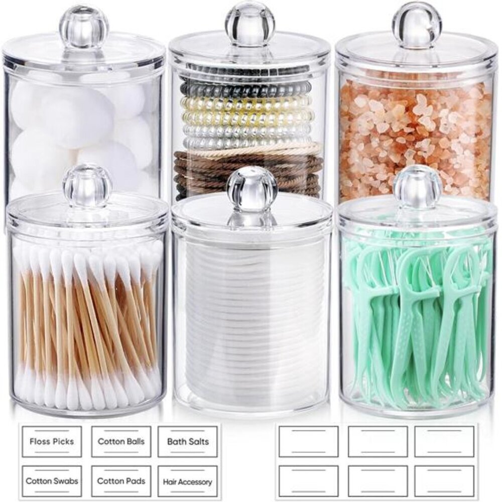 6 Pack Qtip Holder Dispenser for Cotton Ball,Cotton Swab,Cotton Round Pads,Floss